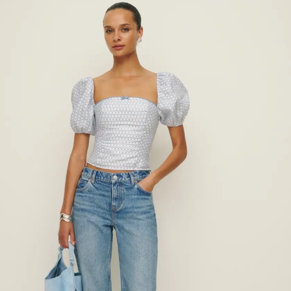 NWT Reformation Marella linen puff sleeve top